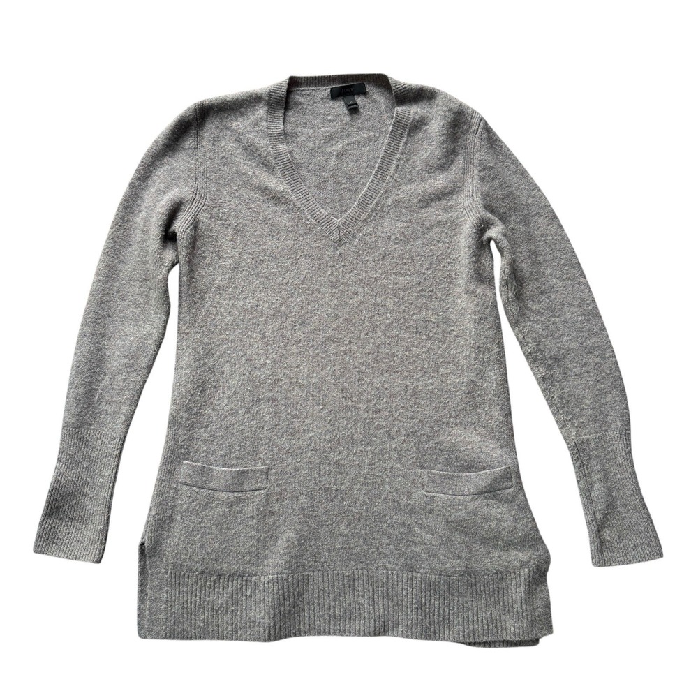 J. Crew Merino Wool Alpaca Blend Sweater Pockets Gray XS Tunic Preppy‎ Cozy Warm